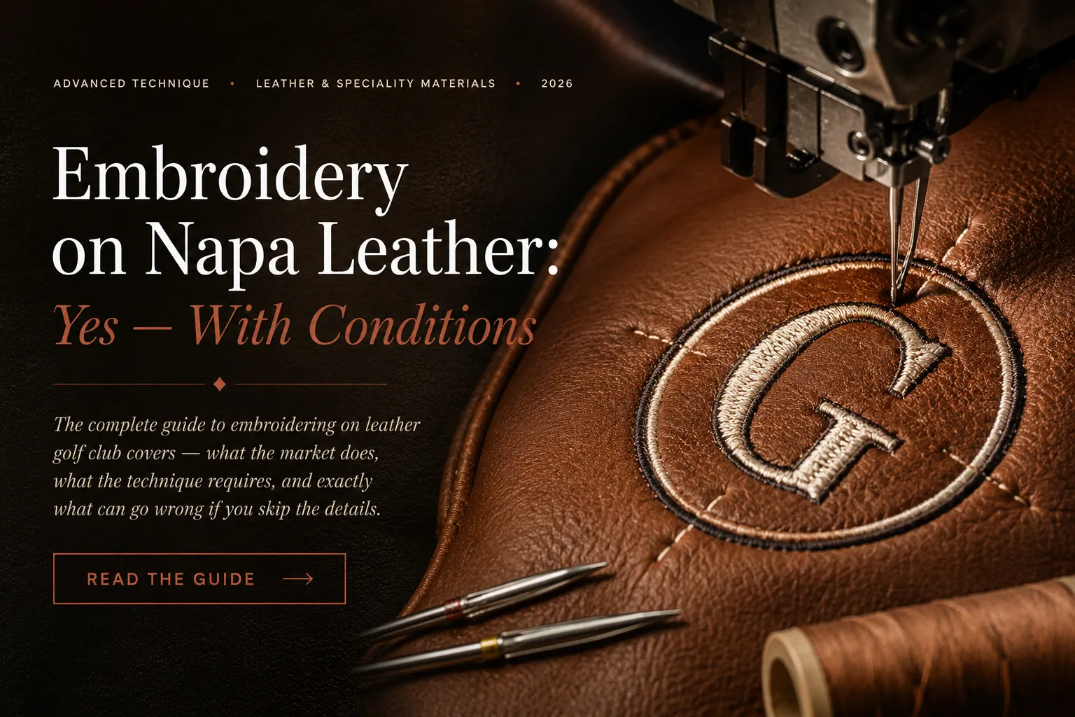 Embroidery on leather infographic showing materials, patch